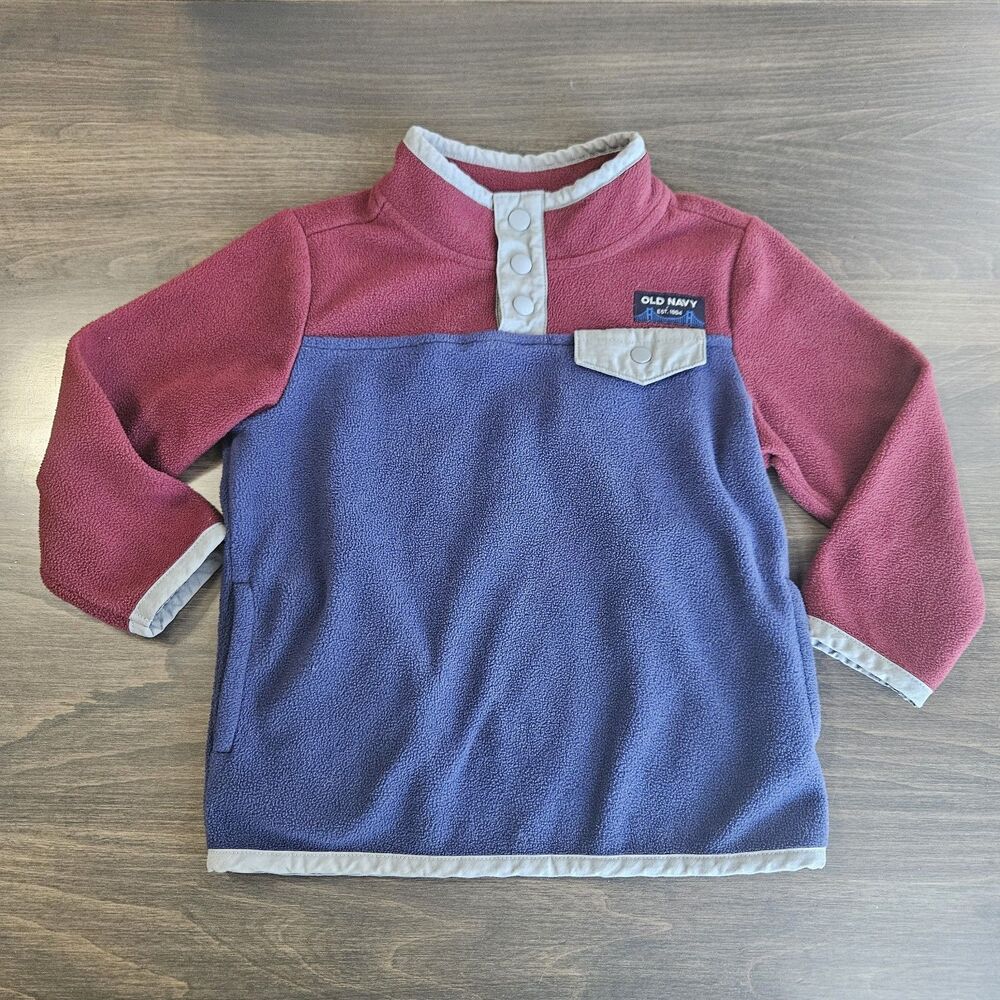 Old Navy Toddler Boys Micro-Fleece Color-Block Maroon Navy Pullover 2T Pockets